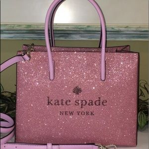 KATE SPADE TRISTA GLITTER SHOPPER SATCHEL PINK